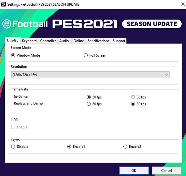 إعدادات بيس 21